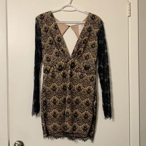 Confetti | nude & black lace mini dress NWT